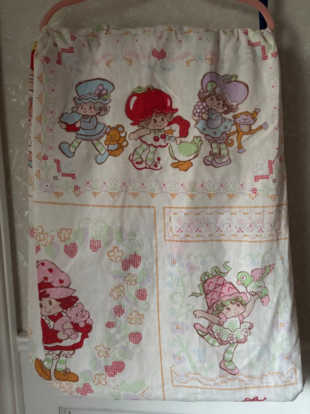 Vintage 1980 Strawberry Shortcake Twin Fitted Bed Sheet – Rare Cross Stitch Moti